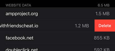 Deleting wordswithfriendscheat.io website data for Safari